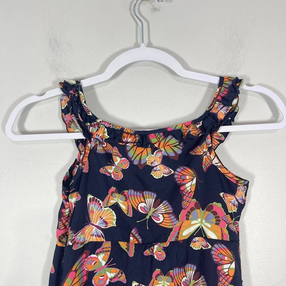 Old Navy Dress Girls 12 Blue‎ Orange Butterfly Sleeveless Ruffles Spring Y2K